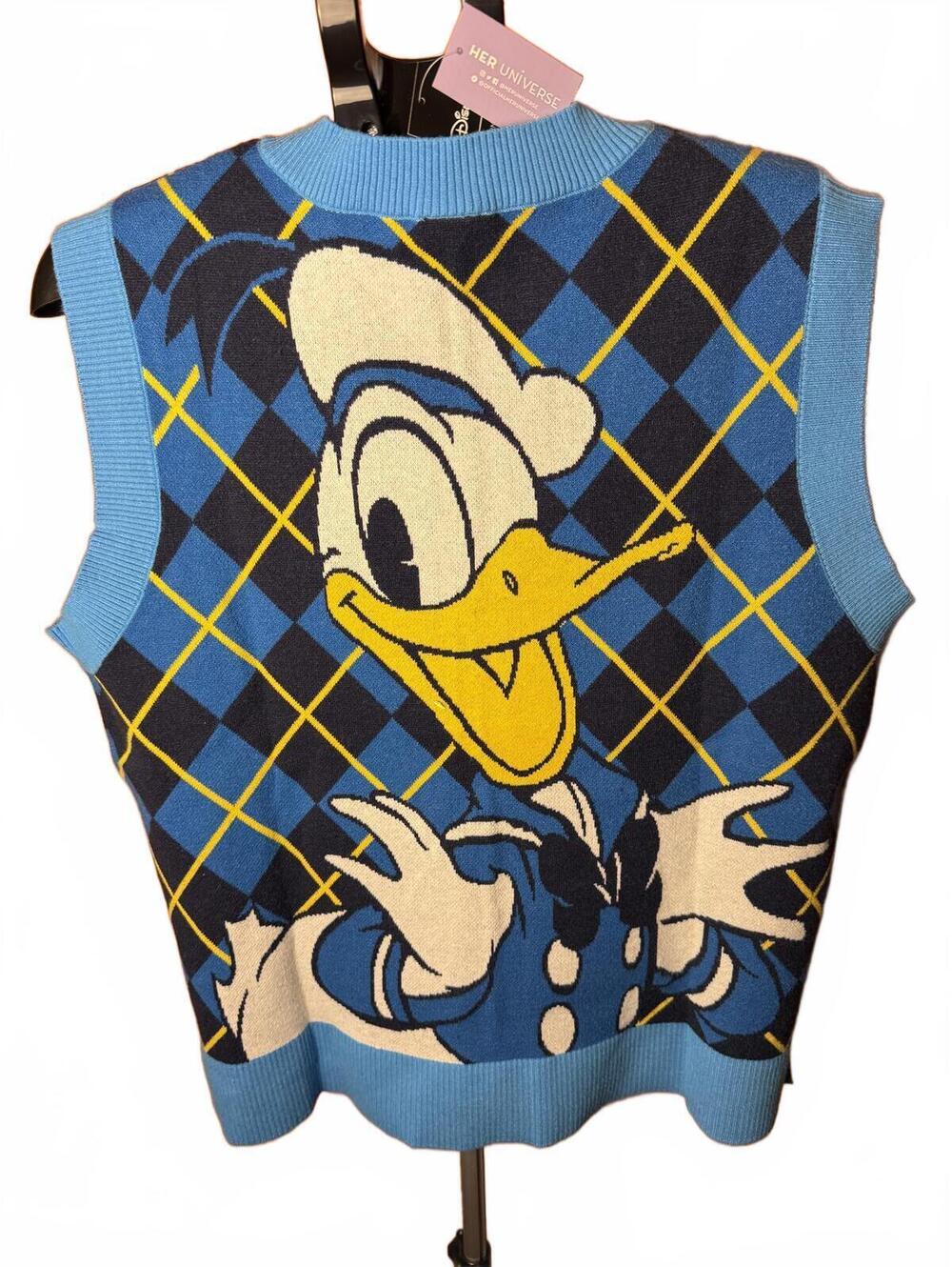 New NWT Vintage style Donald Duck Argyle Sweater Vest Her Universe sz L large
